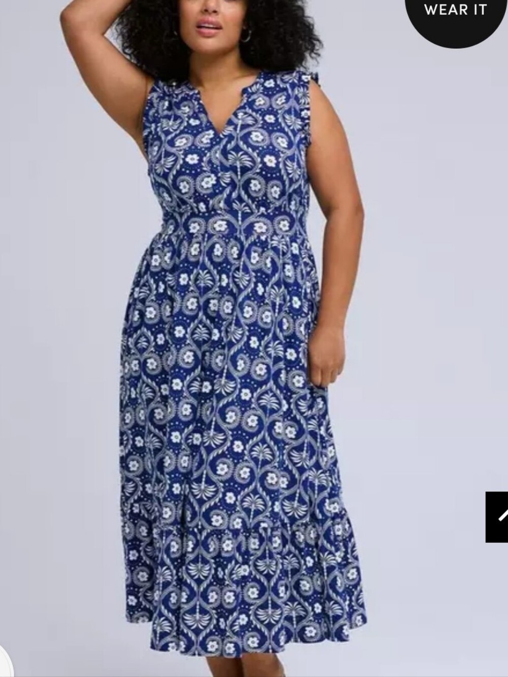 torrid Blue Floral V‑Neck Ruffle Sleeve Midi Dress - Picture 2 of 8